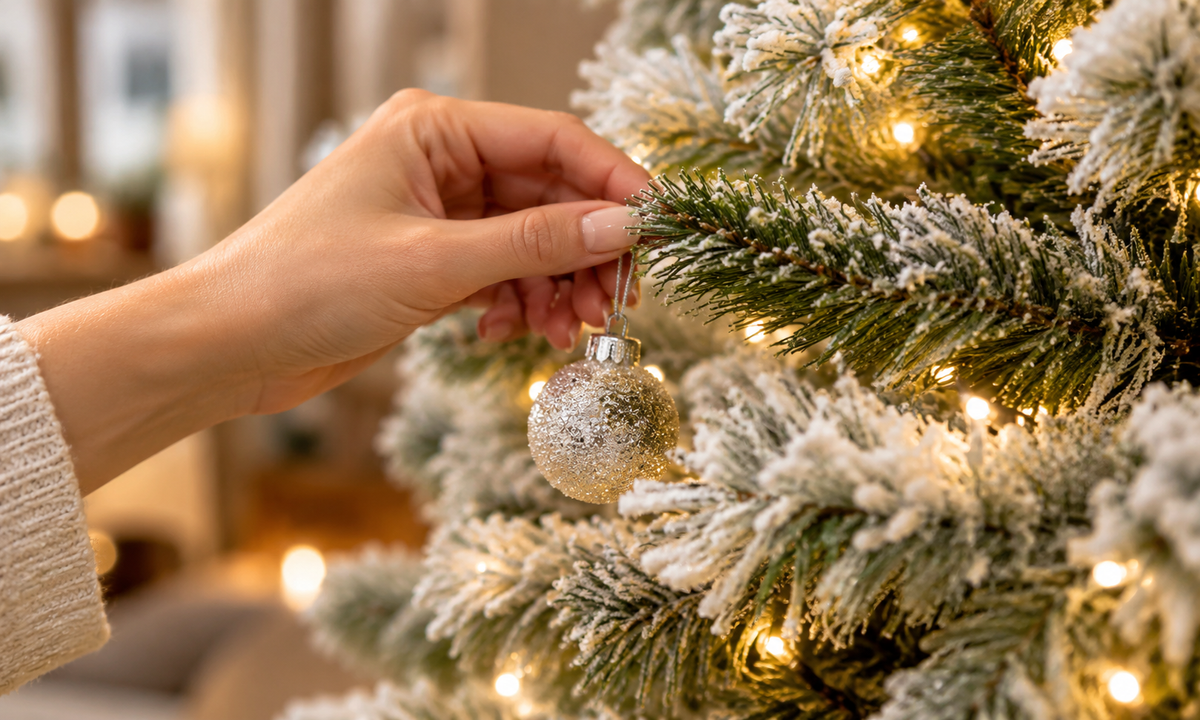White Flocked Christmas Tree with Warm White LED Lights - Style