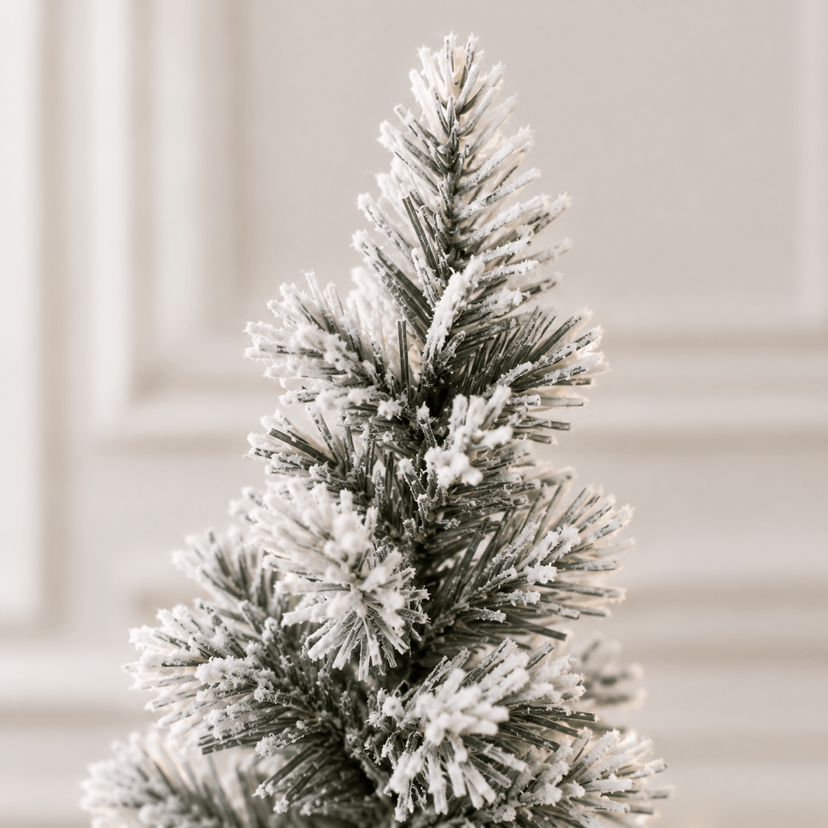 White Flocked Pencil Christmas Tree with Warm LED Lights, Slim Design