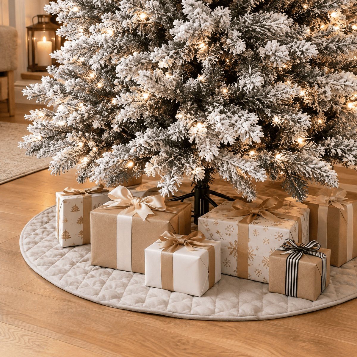 White Flocked Pencil Christmas Tree with Warm LED Lights, Slim Design