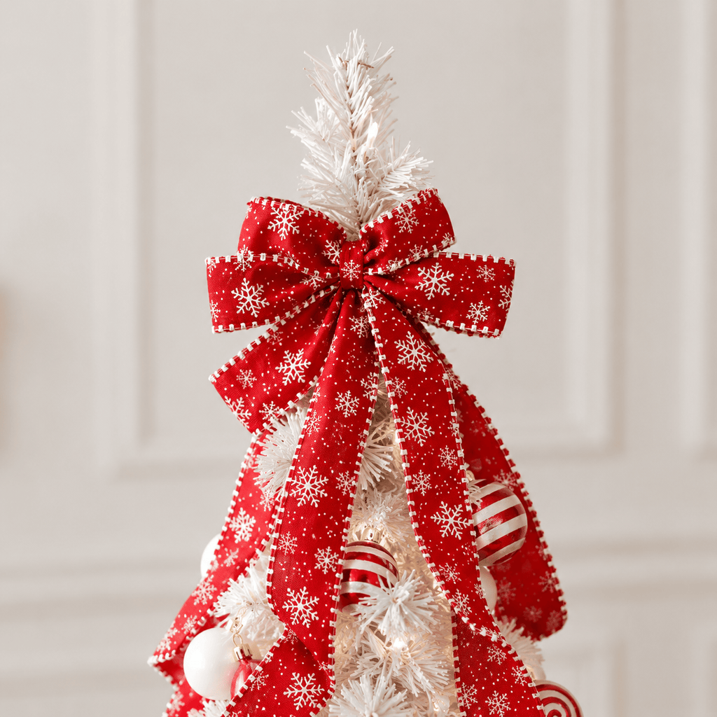 White Pre-Decorated Pop-Up Christmas Tree with 100 LED Lights & Red Or