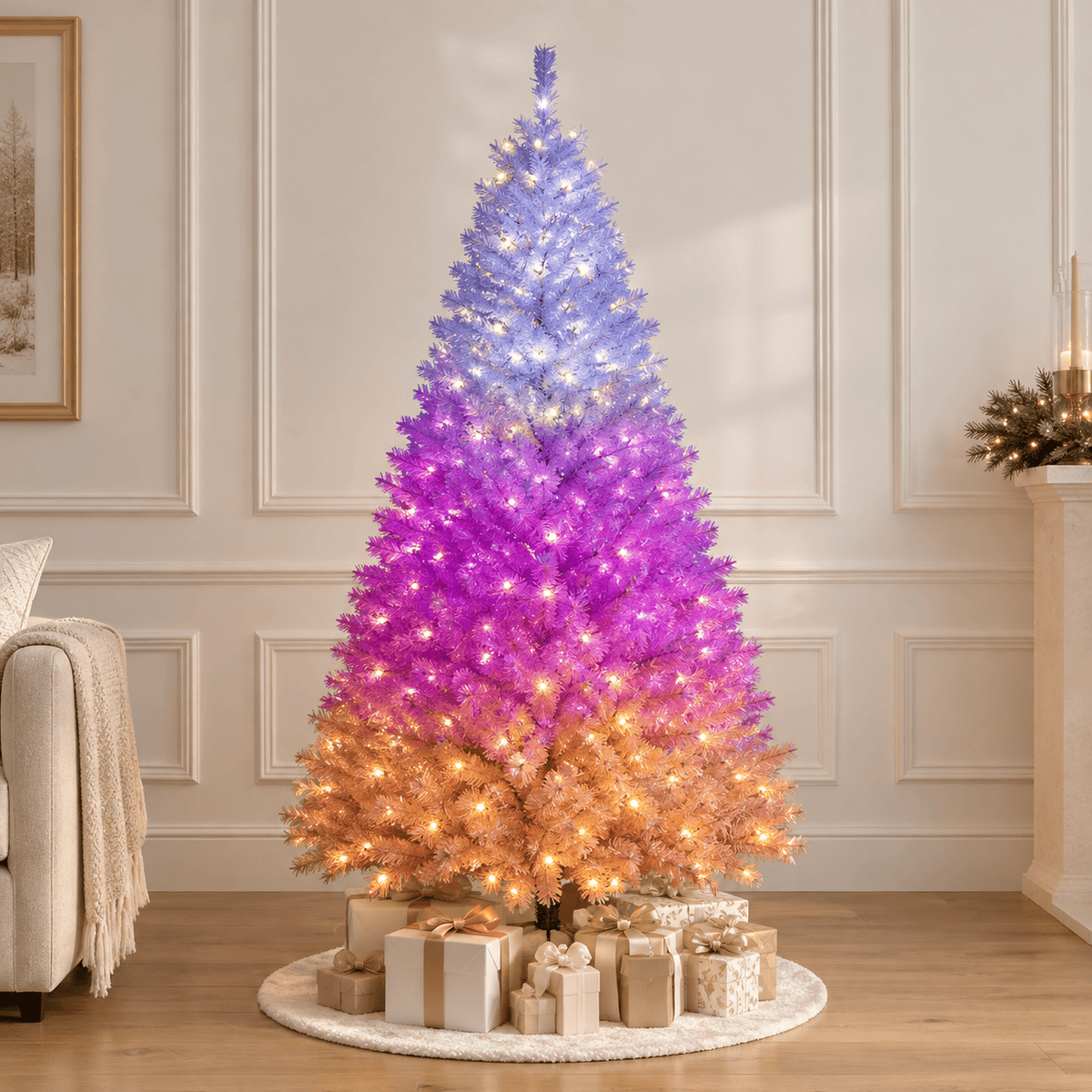 White Pre-Lit Artificial Christmas Tree with 11 LED Lighting Modes