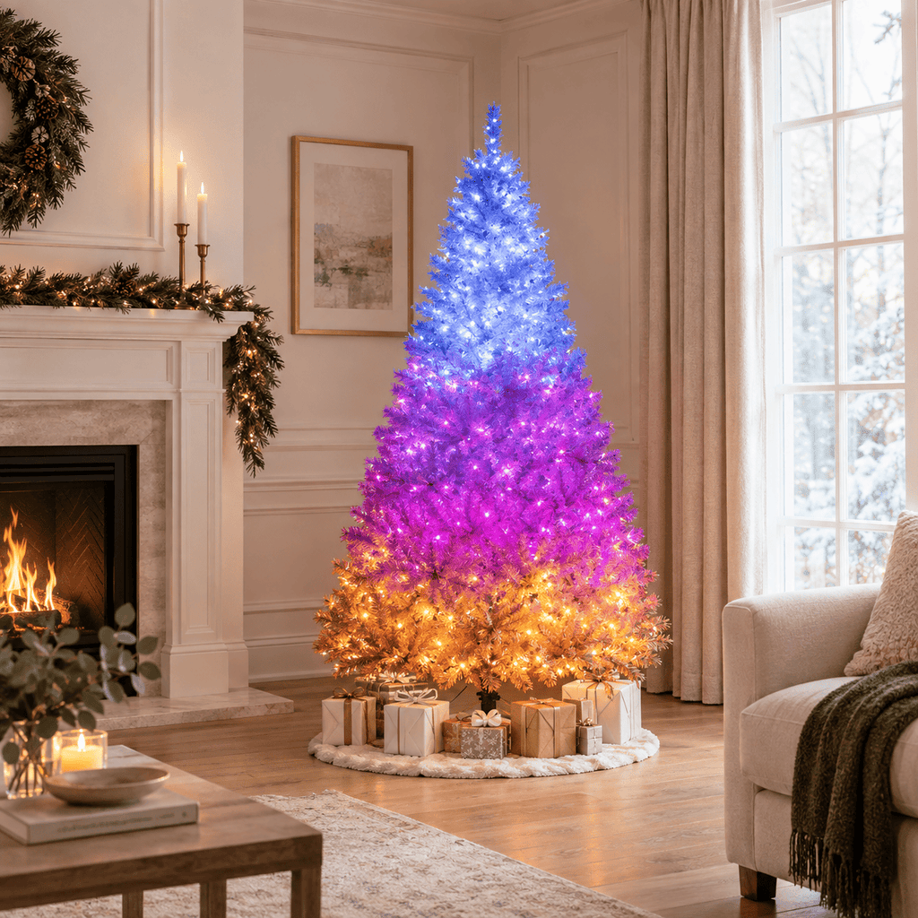 White Pre-Lit Artificial Christmas Tree with 11 LED Lighting Modes